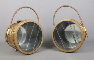 Two American brass The Rushmore search lights. Manufactured by Rushmore Dynamo Works.