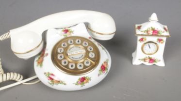 Two pieces of Royal Albert Old Country Roses ceramics to include rotary phone and small mantel