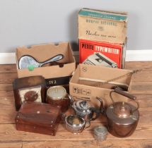 A quantity of mixed collectables including Enfield Clock, tobacco jar, mother of pearl inlaid box,