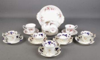 Five Rockingham cups & saucers along with a small collection of Royal Albert Lavender Rose teawares.