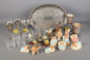 Two boxes of miscellaneous to include Pendelfin, six Royal Doulton crystal tumblers, collection of