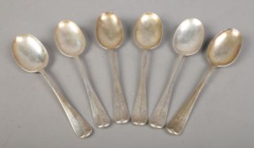 A set of six Victorian silver rat tail dessert spoons. All monogrammed with the letter H. Assayed