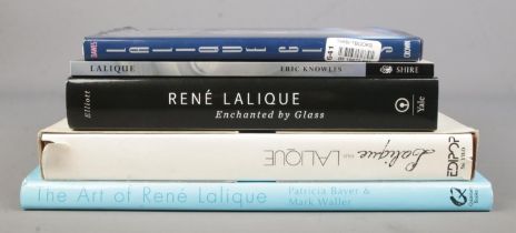 Five Lalique glass reference books. Includes Lalique Par Lalique, Lalique by Eric Knowles, Enchanted