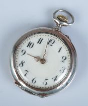 A continental silver 800 fob watch engraved inside of case "remontoir cylindre 10 rubis"