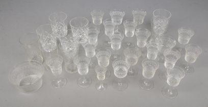 A quantity of Pall Mall Lady Hamilton etched glassware including tumblers, sherry glasses, liqueur