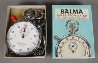 A boxed Balma Time Ltd Balmaster stopwatch.