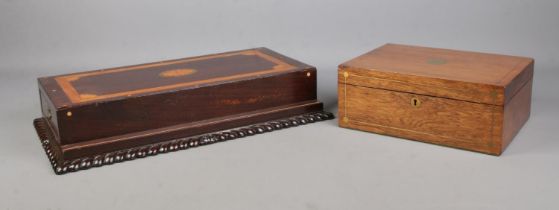A Victorian walnut jewellery box along with an inlaid mahogany box with double sided drawers,
