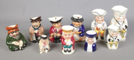 Ten ceramic character jugs to include Roy Kirkham, Wood and Sons, Tony Weller and Tony Wood