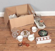 A box of miscellaneous ceramics and glassware to include Royal Albert Lavender Rose, Paragon