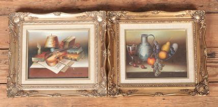 A pair of still life oil on canvas by Frank Lean, signed bottom right. Frame 39x34cm