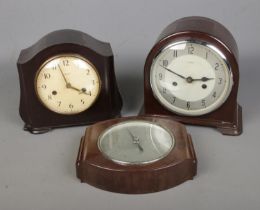 Two vintage Smiths bakelite mantel clocks to include Enfield example along with bakelite barometer.
