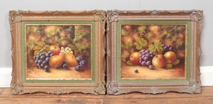 John F Smith (1934-), a pair of gilt framed oils on canvas, still life with fruit. Signed. JF