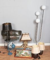 A quantity of miscellaneous. Includes chrome standard lamp, table lamps, Salter weighing scales,