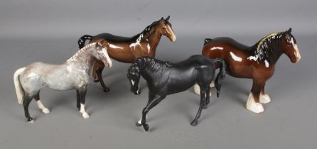 Four Beswick ceramic horses to include Strawberry Roan, Black Betty, Shire and Swish examples.