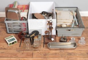 Three boxes of miscellaneous. Includes dressing table set, boxed vintage Christmas crackers, boxed