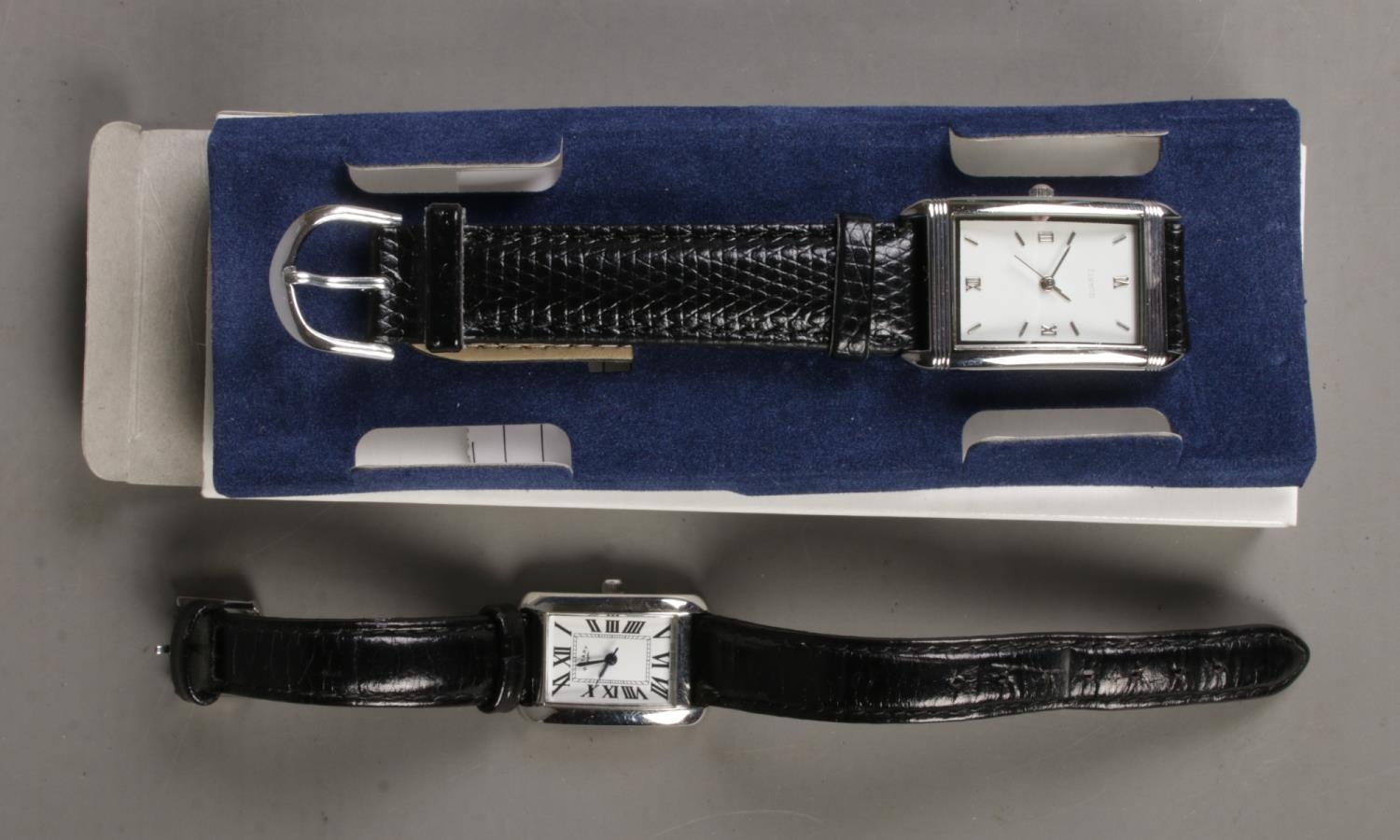 A rectangular faced ladies Rotary wristwatch along with similar men's examples