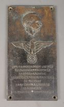 A German bronze plaque commemorating the chancellery of Adolf Hitler. 29cm x 15cm.