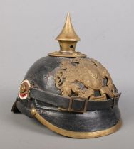A Prussian World War One pickelhaube with Bavarian crest and motto In Treue Fest.