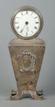 A George V silver mantel clock. Assayed London 1924 by Mappin & Webb Ltd. Height 19cm. 532g (gross