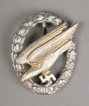 A WWII Second World War German Luftwaffe ' Fallschirmjager ' Paratrooper qualification badge with