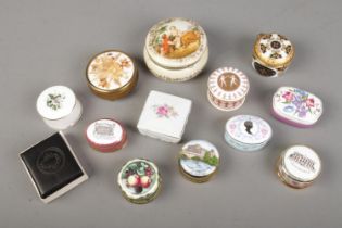 A collection of small trinket/pill boxes including examples by Falcon China, Ayshford, Brimstone,