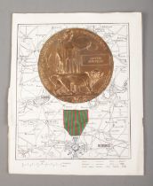A World War One bronze memorial plaque/death penny awarded to Arthur Reynolds. In display.