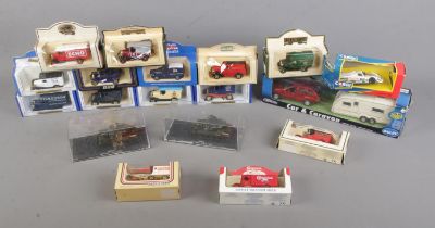 A box of assorted diecast vehicles to include Corgi, Oxford Diecast, Teamsters, tanks, etc.