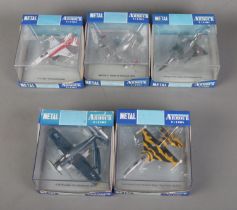 Five boxed Armour Collection 1:100 scale diecast model planes to include F-5 Tiger Patrouille
