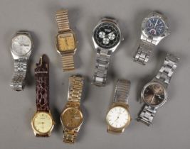 Eight gents quartz wristwatches. Includes Seiko and Sekonda examples.