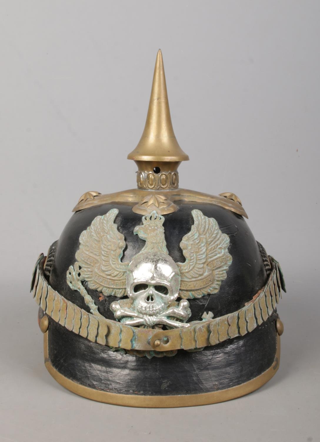 A World War One Imperial German officers pickelhaube. Bearing eagle badge with motto Mit Gott Fur - Image 2 of 4