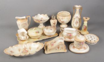 A good collection of Crown Devon and Crown Ducal blushware ceramics to include cheese dish,