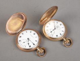 Two gold plated full hunter pocket watches by Thomas Russell & Son and M Harrinson & Son. Both