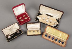 Five cased collar stud/cufflink sets. Includes example by Krementz.