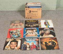 A box of assorted vinyl LP records to of mainly pop and easy listening to include The Carpenters,