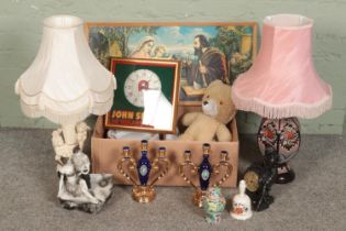 A selection of mixed collectables including ceramic candlesticks, Juliana clock, Salisbury plates,