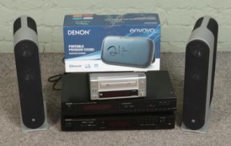 A collection of Denon stacking Hi-Fi equipment along with pair of Kef Five Two Series Model 7