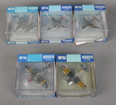 Five boxed Armour Collection 1:100 scale diecast model planes to include F4U Corsair Aeronautique,