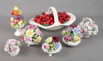 A collection of ceramic flower baskets including Radnor examples and large cherry basket example.