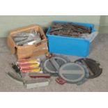 Two boxes of assorted model railway track and accessories to include O Gauge, OO Gauge,