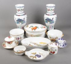 A collection of ceramics. Includes pair of Journey of The Heavenly Tortoise vases, Worcester