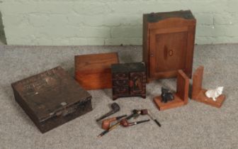 A collection of decorative mostly wooden boxes/cabinets to include smokers cabinet, oriental style