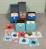 Five cases of assorted vinyl singles of mainly pop and easy listening to include Abba, Blondie,