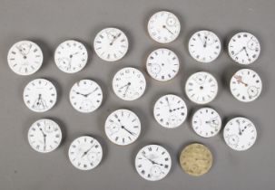A collection of pocket watch movements. Includes fusee, Thomas Russell, Elgin, Waltham etc.