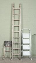 A tall adjustable ladder (250cm) along with two smaller step ladders.