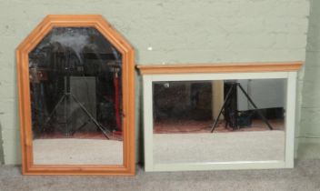 Two modern framed wall mirrors including painted mint green example.