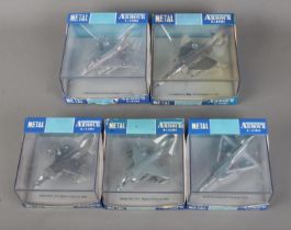 Five boxed Armour Collection 1:100 scale diecast model planes to include Super AV-8, Harrier GR-7,