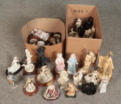 Two boxes of ceramic and composite figures of ladies. Includes Leonardo Collection, Geisha girls