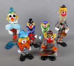 A good collection of Murano style glass clowns. Some cracks and repairs.