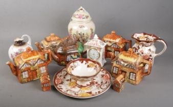 A collection of ceramics. Includes Masons Brown Velvet, Doulton Burslem, Sadler, cottage ware and