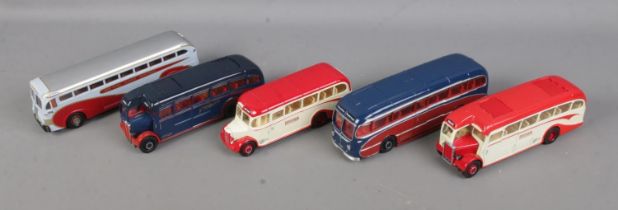 Five Corgi diecast buses to include Burlingham Coach, Duple Coach, Yellowcoach, etc.